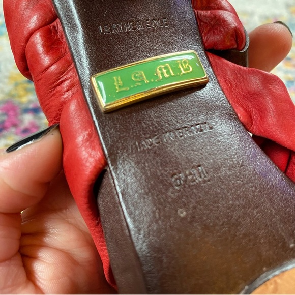 L.A.M.B. Tamika Red and Brown Strappy Leather Heels - Picture 4 of 11